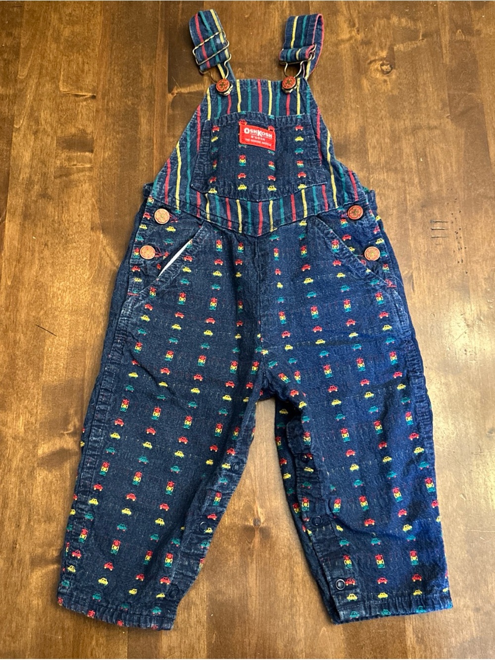 Vintage Oshkosh B’gosh Overalls Cars Stoplights Stripes Auto USA MADE 90s 2T